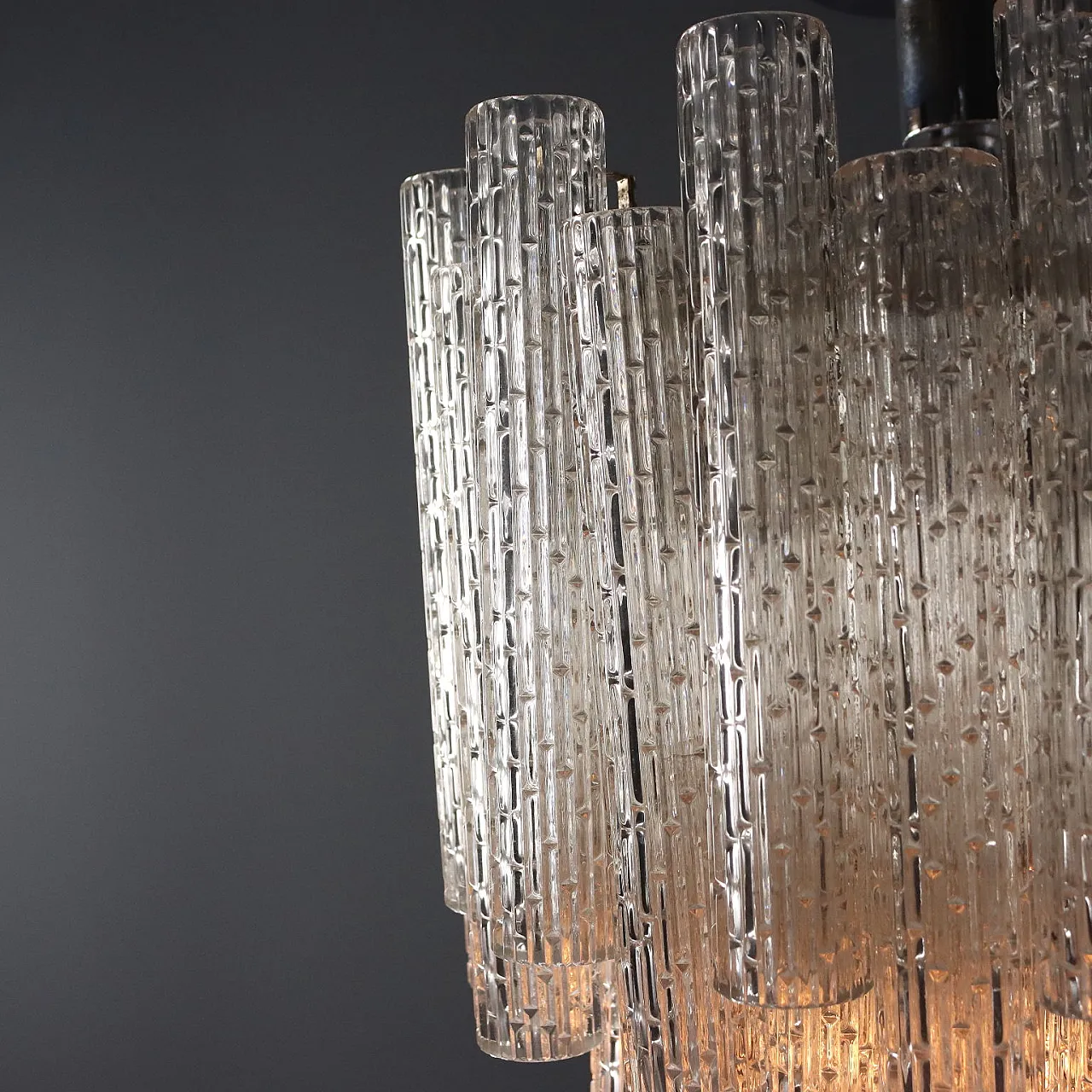 Metal lamp and cylindrical diffusers in worked glass, 20th century 6