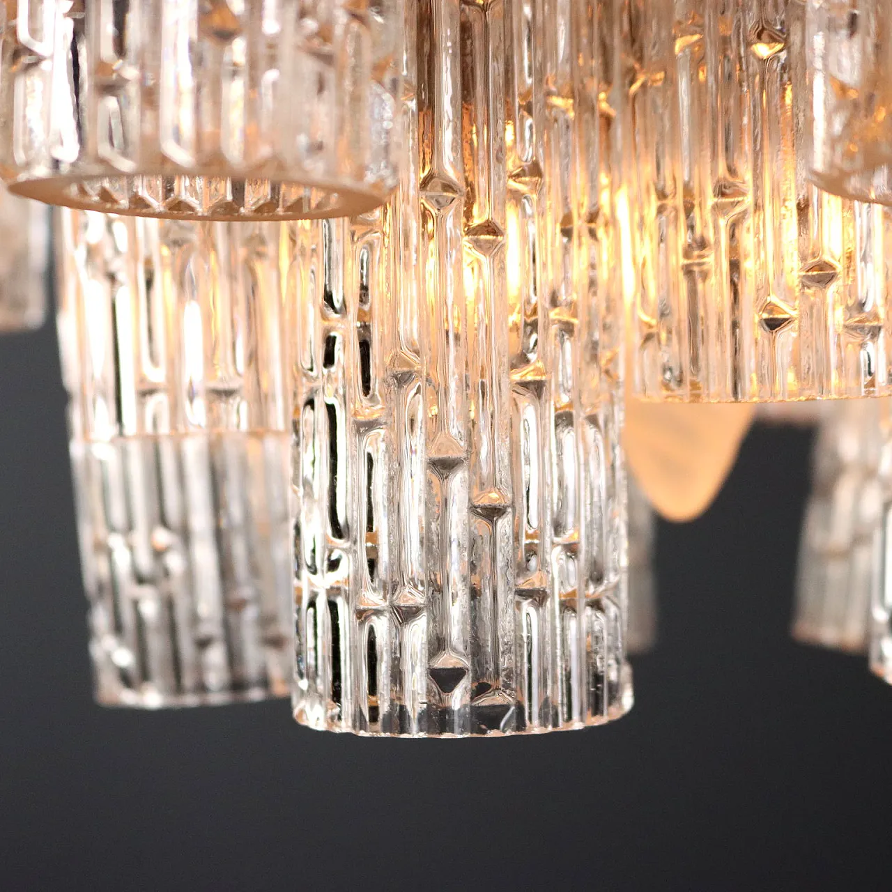 Metal lamp and cylindrical diffusers in worked glass, 20th century 7