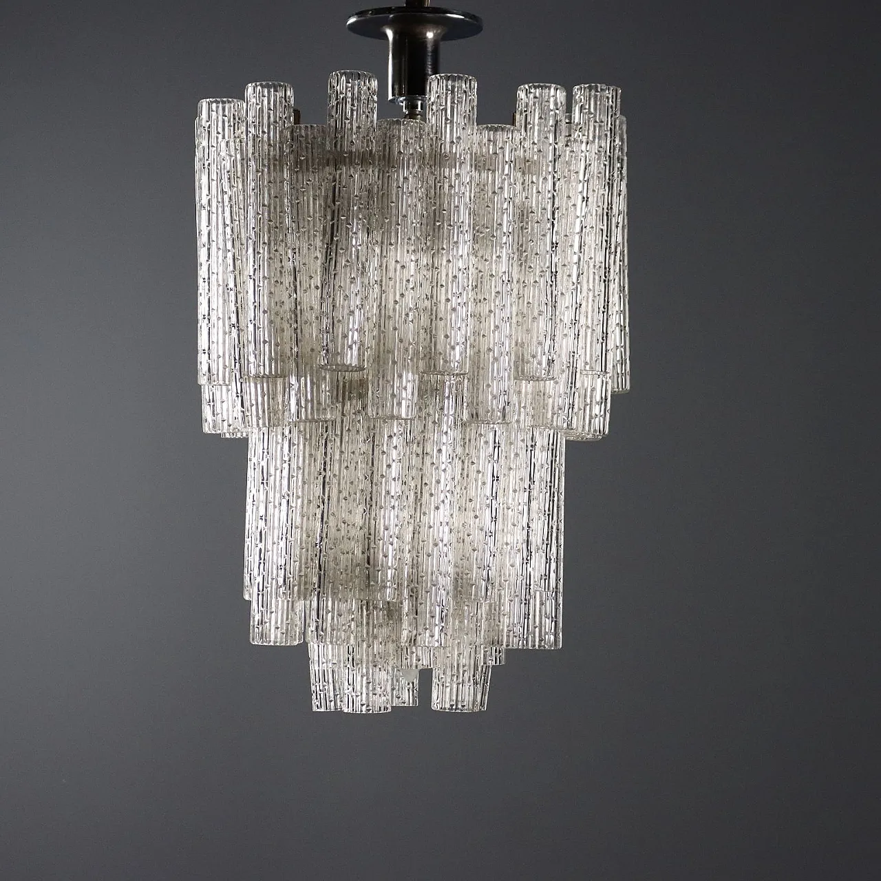 Metal lamp and cylindrical diffusers in worked glass, 20th century 8