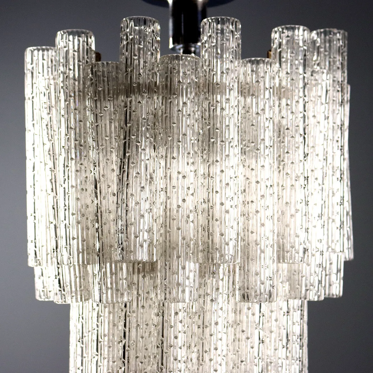 Metal lamp and cylindrical diffusers in worked glass, 20th century 9