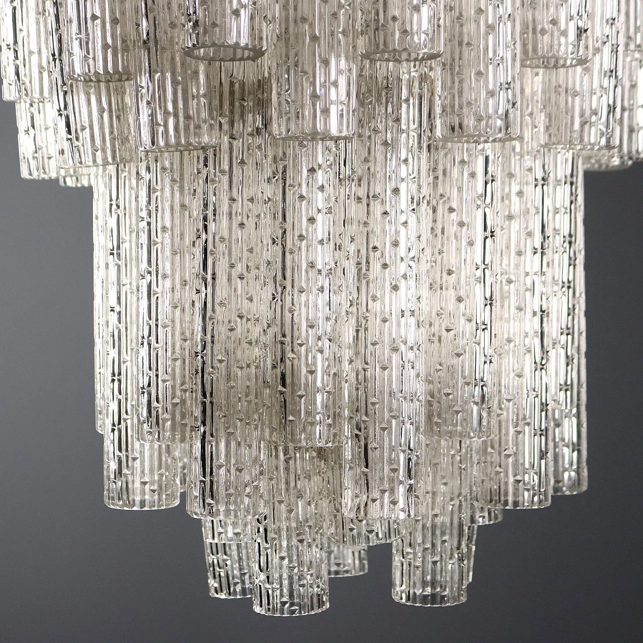 Metal lamp and cylindrical diffusers in worked glass, 20th century 10