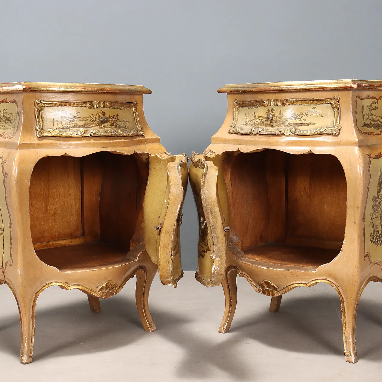Pair of wooden bedside tables, early 20th century 4