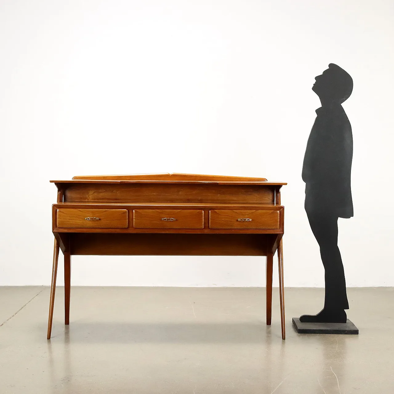 Consolle in rovere impiallacciato e ottone, anni '50 2