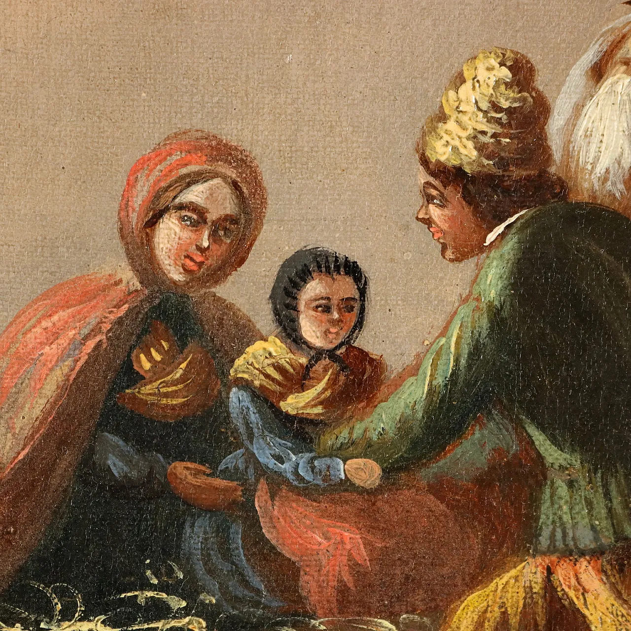 Paesaggio invernale con figure, dipinto a olio su tela, inizio '800 4