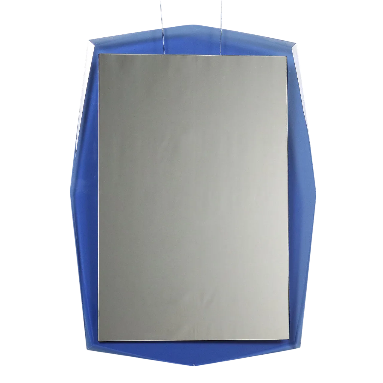 Specchio rettangolare con cornice in vetro blu, '900 11