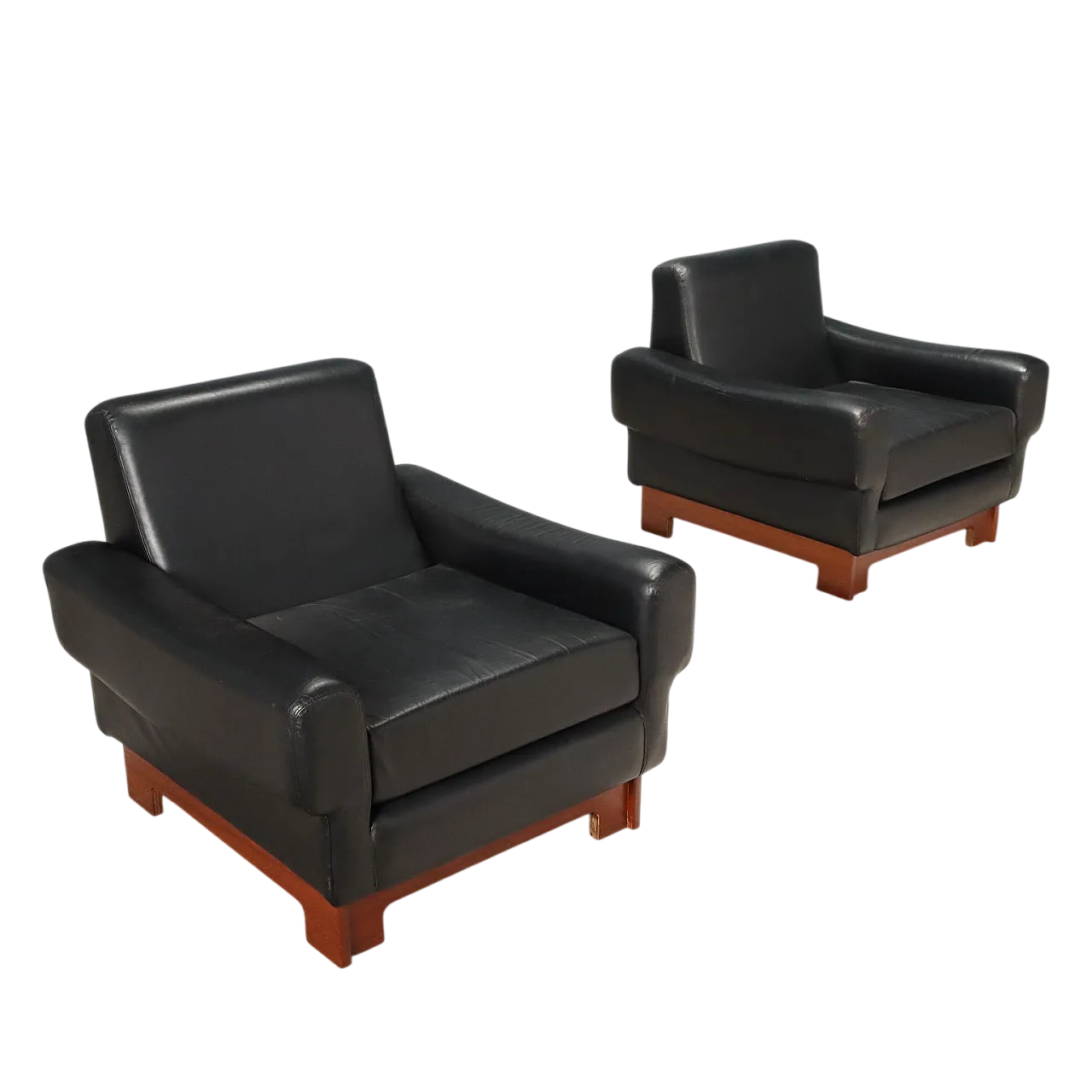 Pair of wooden armchairs and leather upholstery, 20th century 11
