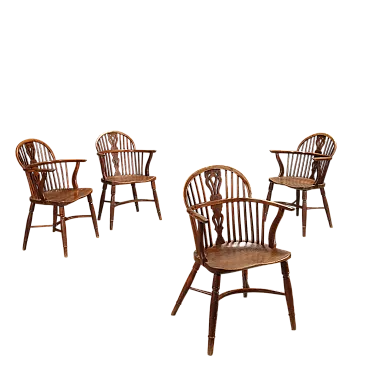 4 Armchairs in various essences, late 19th century