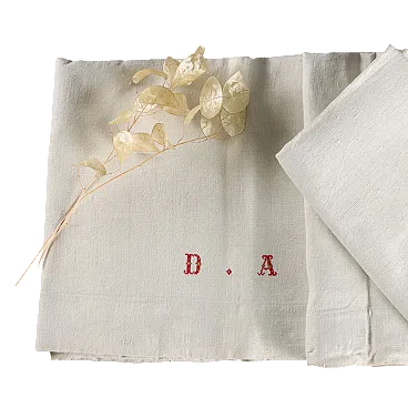 Double sheet in raw linen, monogrammed, 20th century