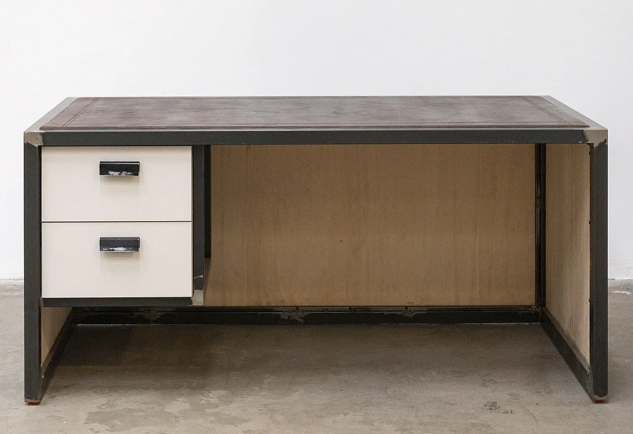 Scrivania artigianale in ferro e cuoio, '900 1