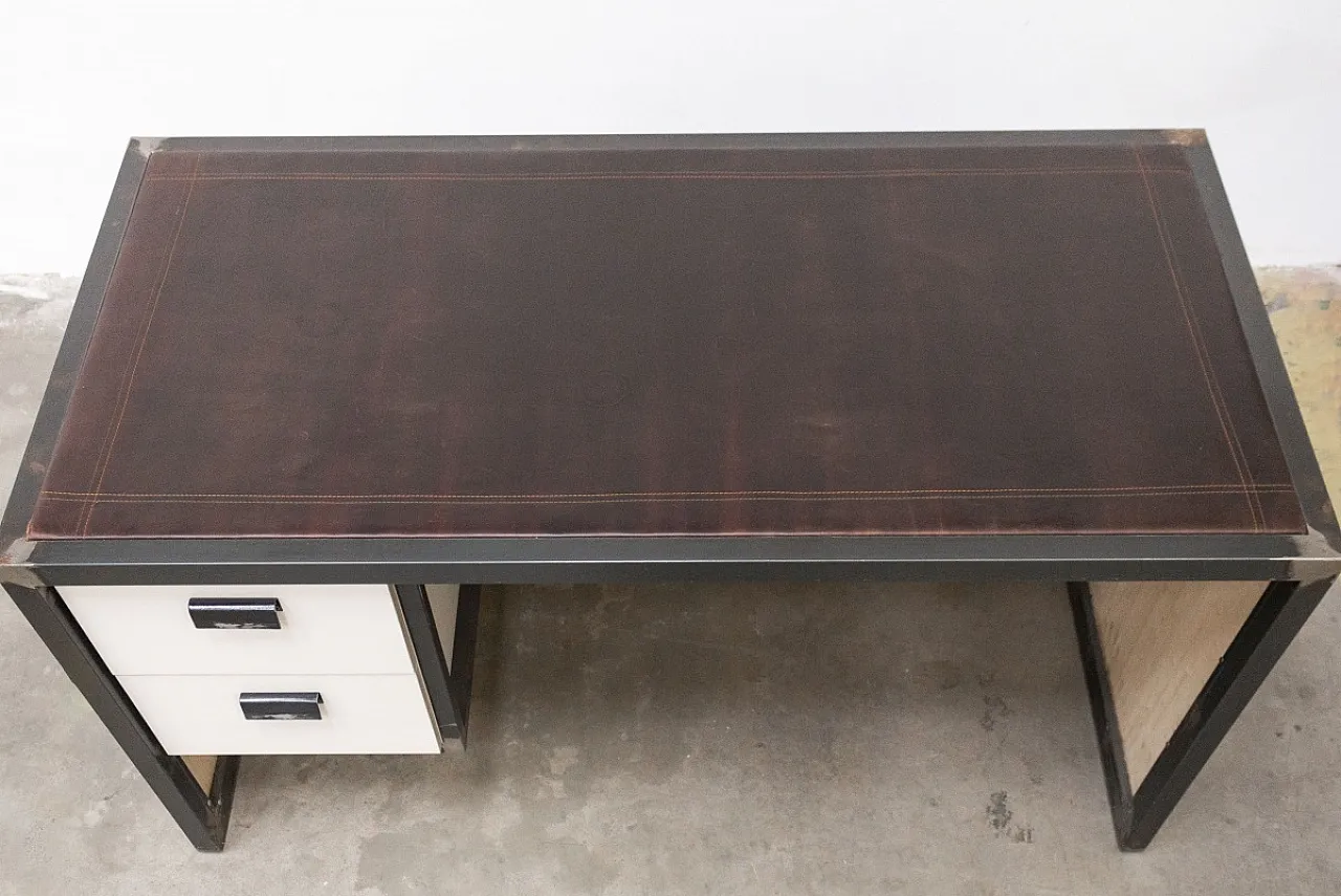 Scrivania artigianale in ferro e cuoio, '900 8