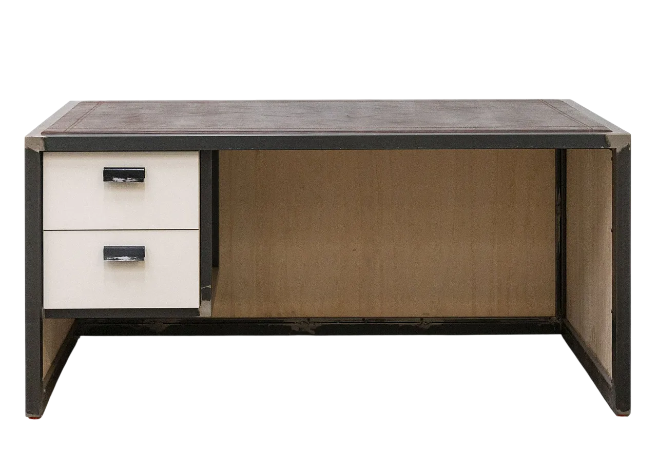 Scrivania artigianale in ferro e cuoio, '900 14