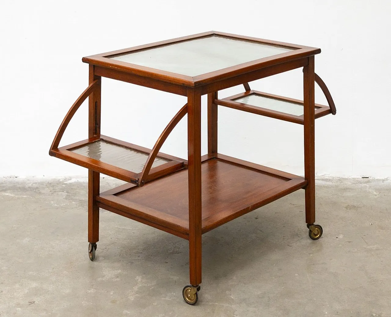 Carrello portavivande in legno di faggio massello, anni '50 1