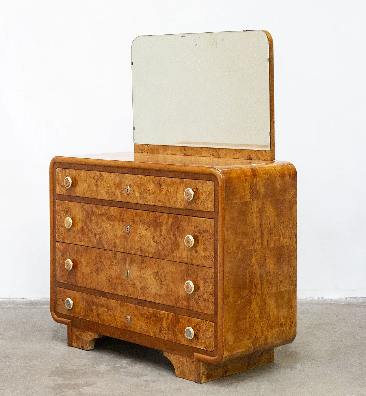 Comò Art Déco in radica di betulla, anni '40 2