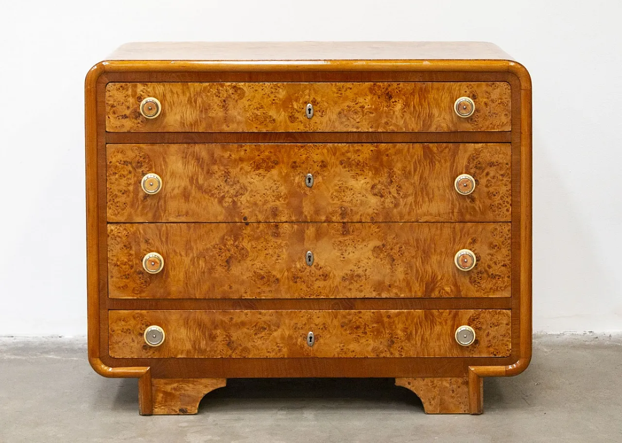 Comò Art Déco in radica di betulla, anni '40 3