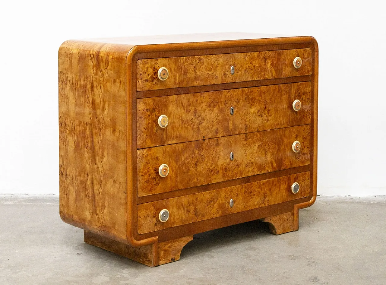 Comò Art Déco in radica di betulla, anni '40 4