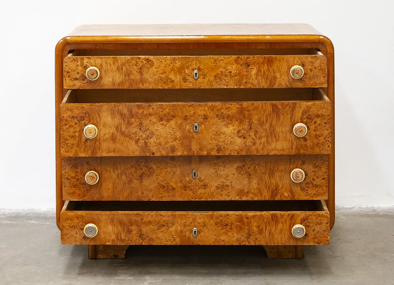 Comò Art Déco in radica di betulla, anni '40 5