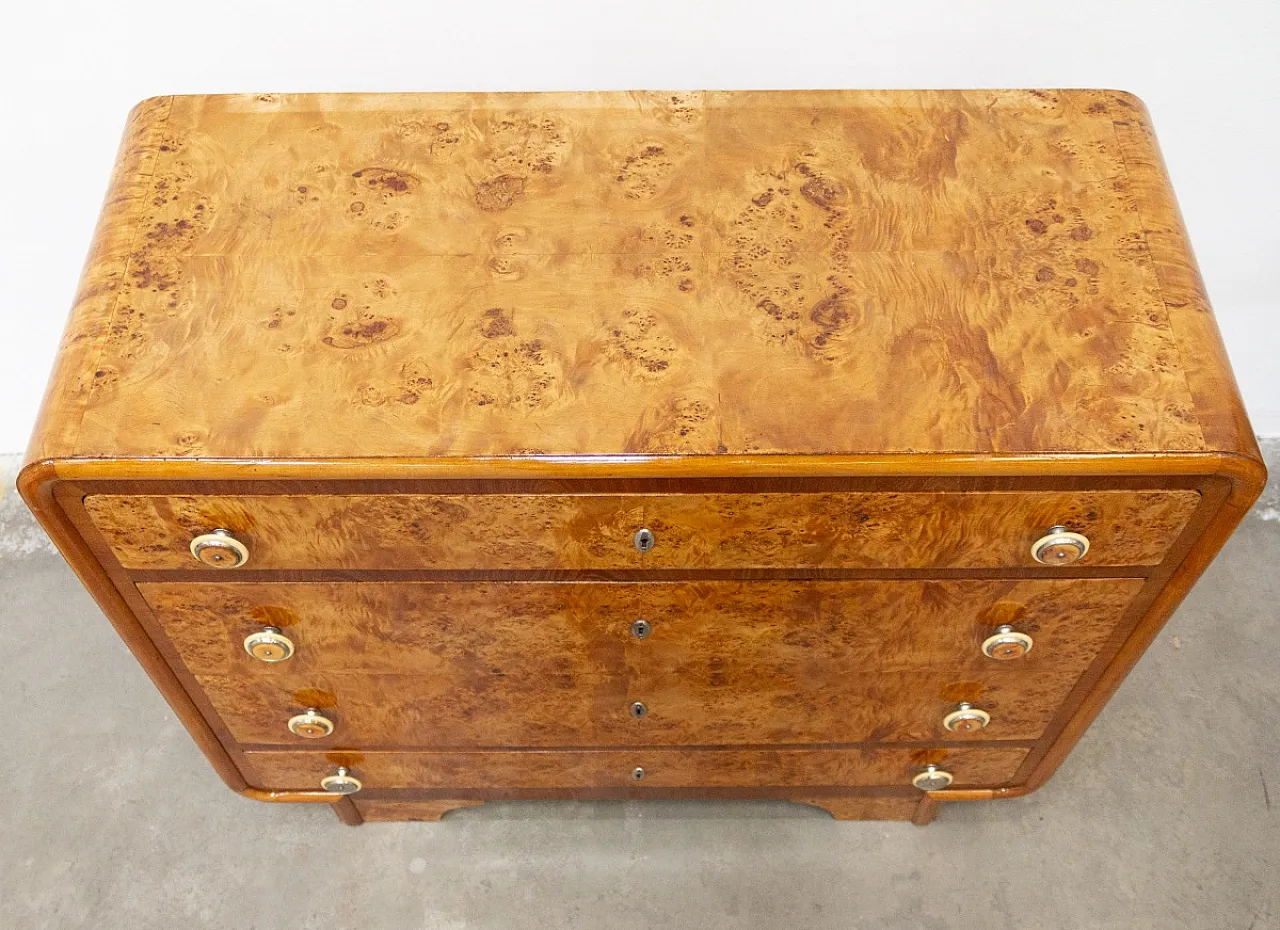 Comò Art Déco in radica di betulla, anni '40 6