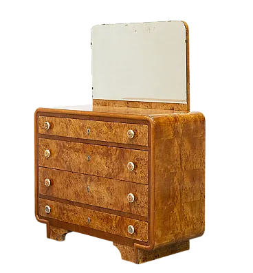 Comò Art Déco in radica di betulla, anni '40