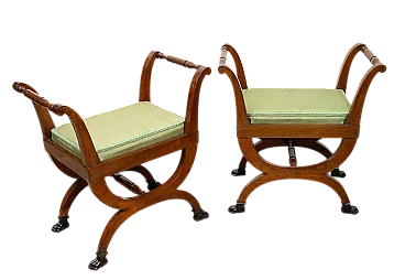 Coppia di sgabelli da regista in piuma di mogano, '800