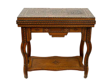 Tavolo da gioco in legno policromo con inserti in madreperla, '800