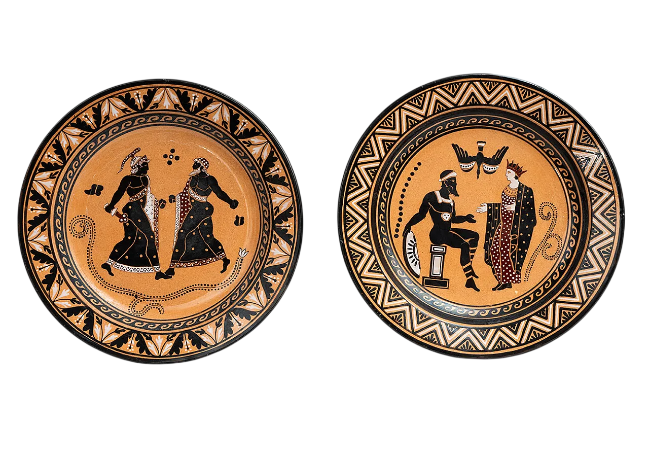 Coppia di piatti Giustiniani in terracotta policroma, '800 6
