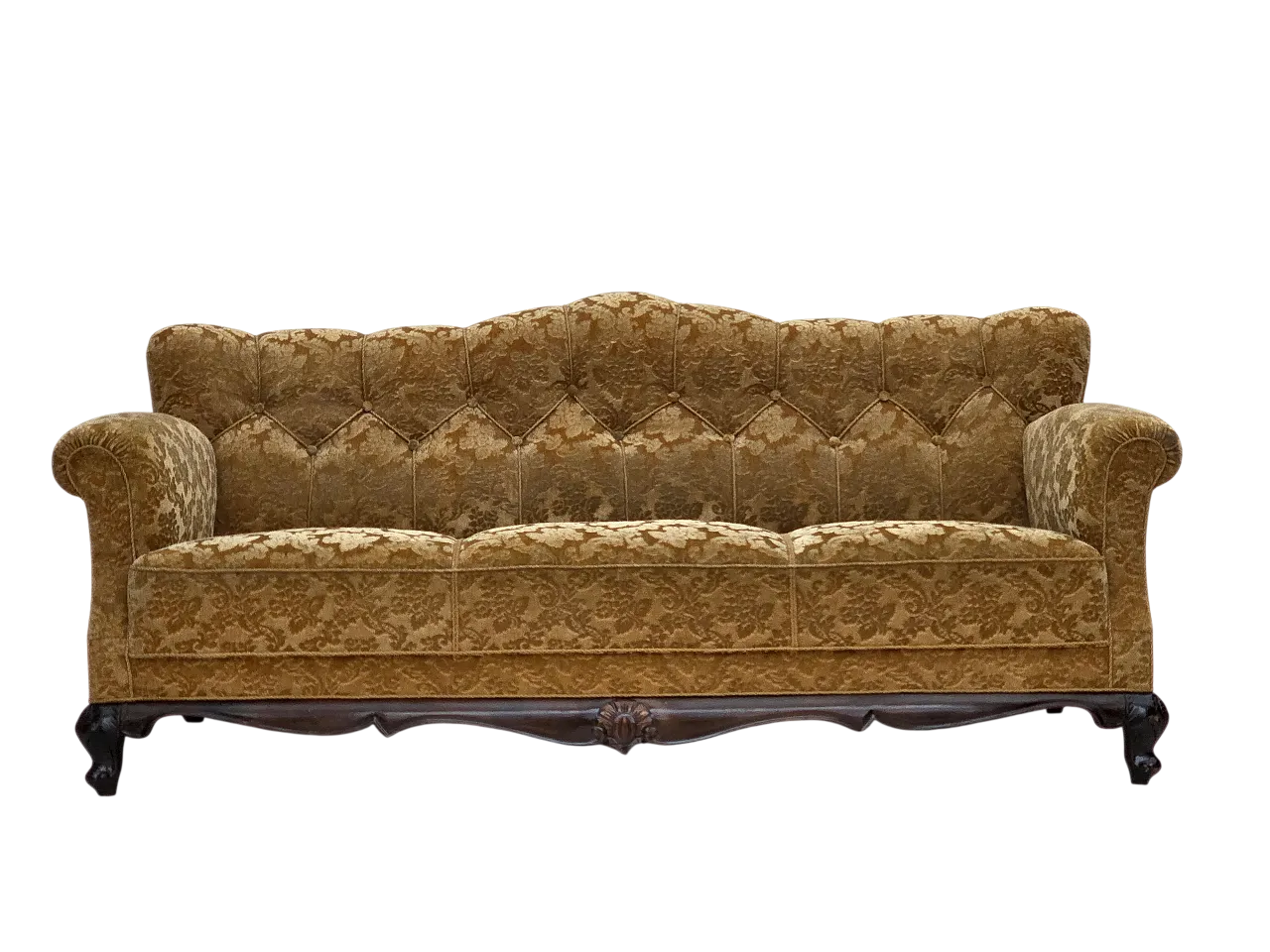 3 seater sofa in velvet and carved oak, 1950s 20