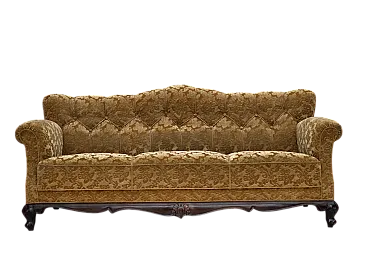 3 seater sofa in velvet and carved oak, 1950s