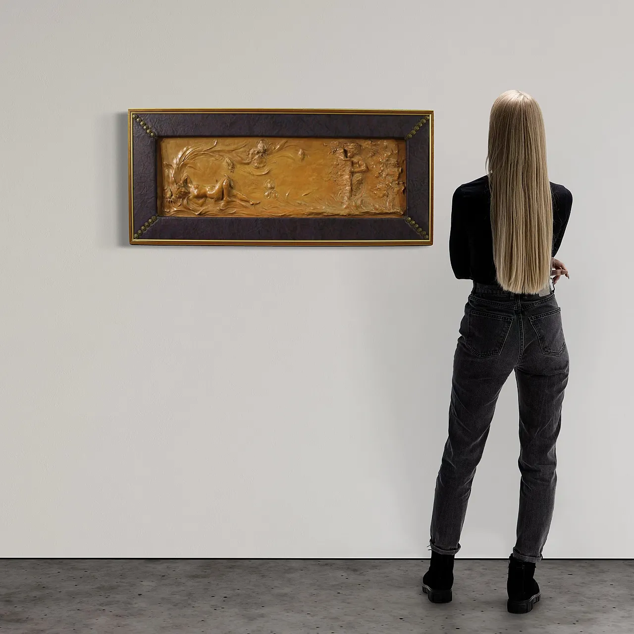 Bassorilievo francese in terracotta, Venere con Fauno, '900 2