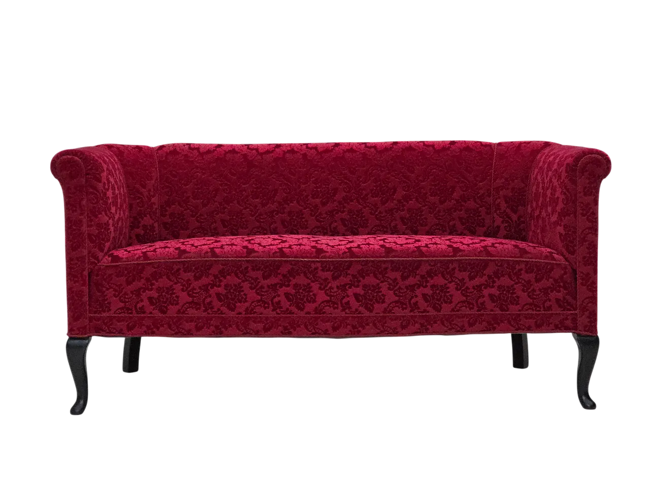 Danish 2-seater sofa in cherry red velvet, 1950s 16