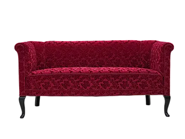 Danish 2-seater sofa in cherry red velvet, 1950s
