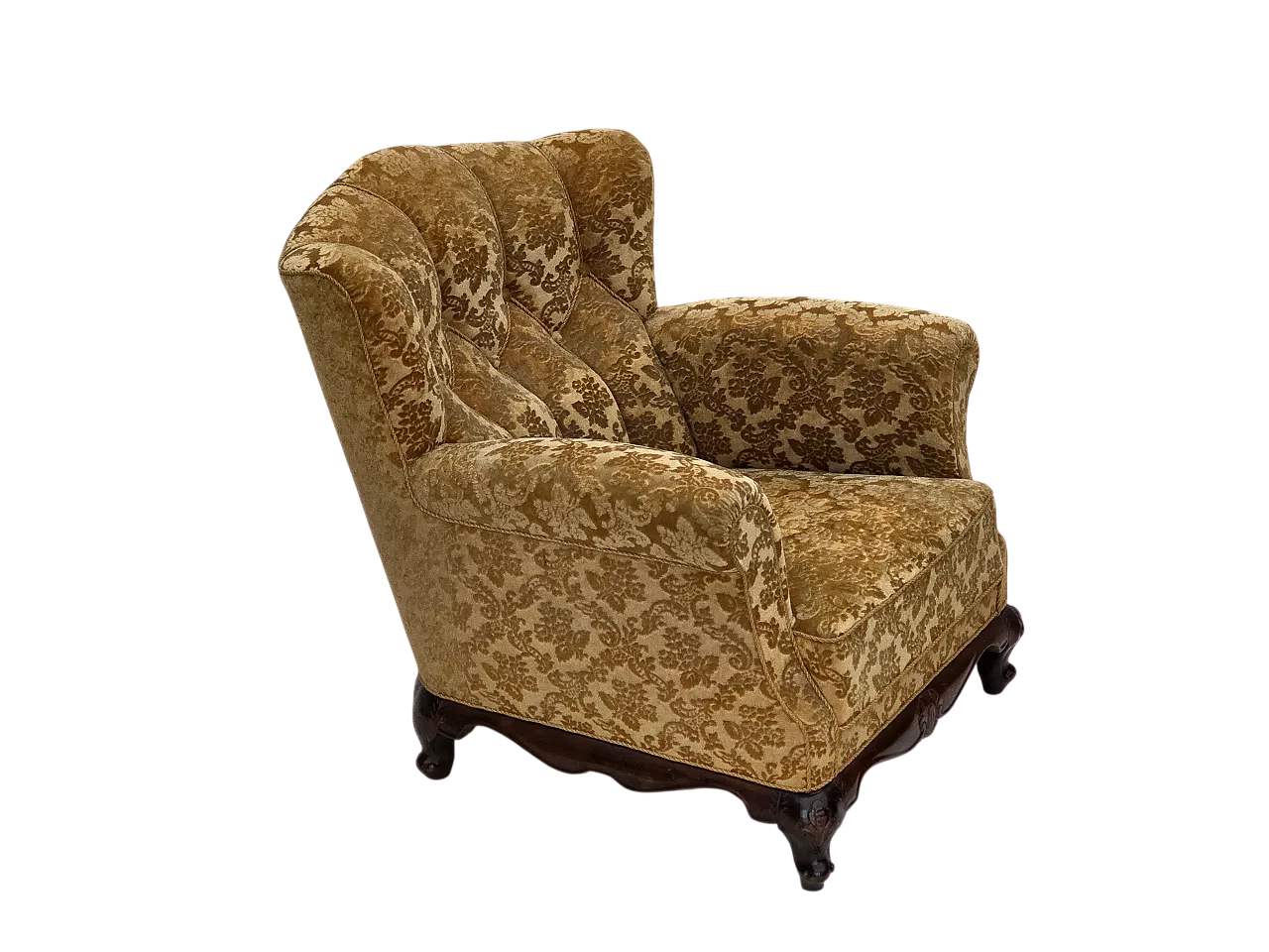 Furniture velvet and carved oak armchair, 1950s 21