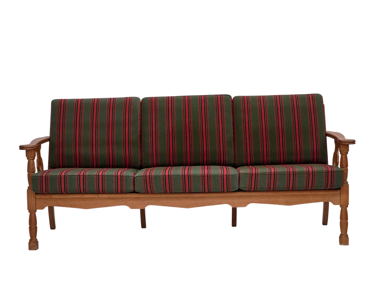 3 seater sofa with green wool and oak furniture, 1970s 23