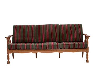 3 seater sofa with green wool and oak furniture, 1970s