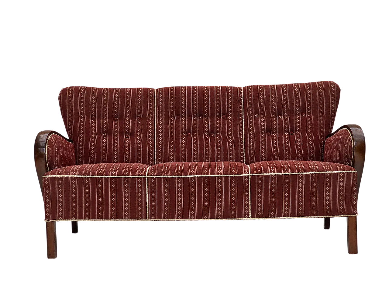 Danish 3-seater sofa in red furniture wool and beech wood, 1960s 23