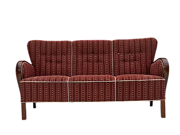 Danish 3-seater sofa in red furniture wool and beech wood, 1960s
