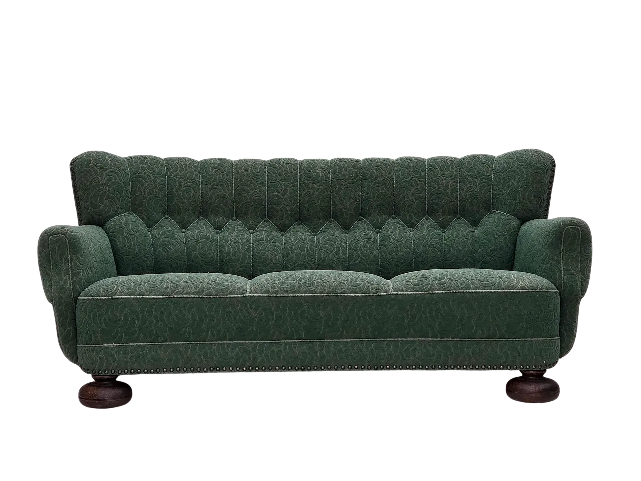 Danish 3-seater sofa in green furniture wool and oak wood, 1960s 18