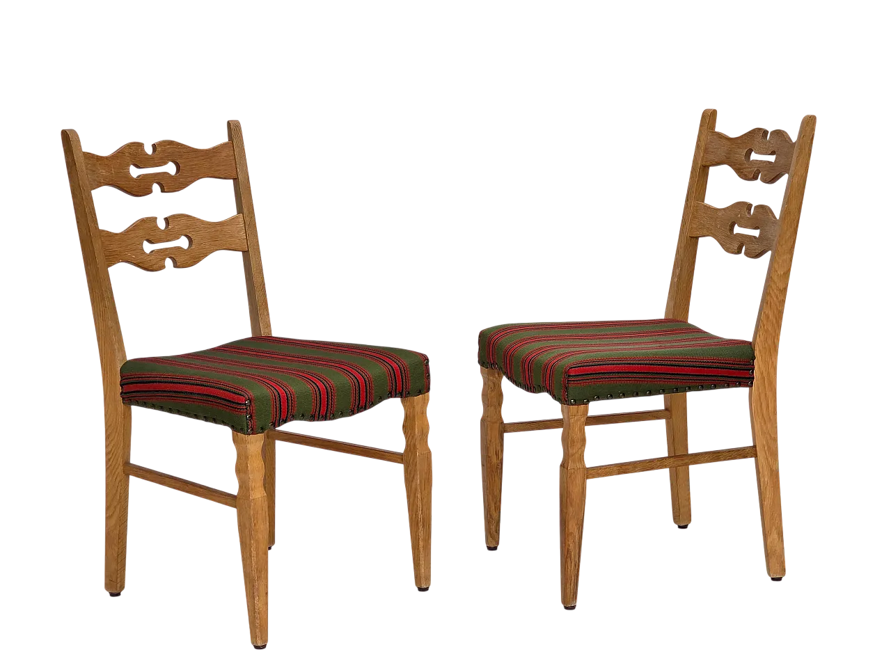 Pair of wool and solid oak chairs, 1970s 19