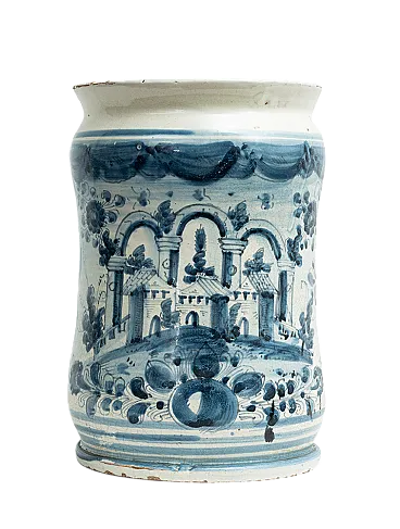 Vaso in maiolica smaltata raffigurante paesaggio, '700