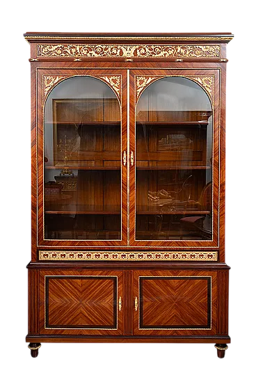 Libreria Napoleone III in pregiati legni esotici, '800