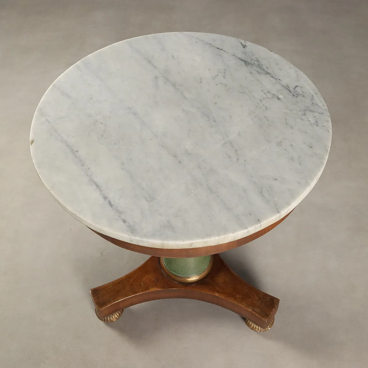 Tavolino impero in mogano con piano in marmo bianco, primo '800 4