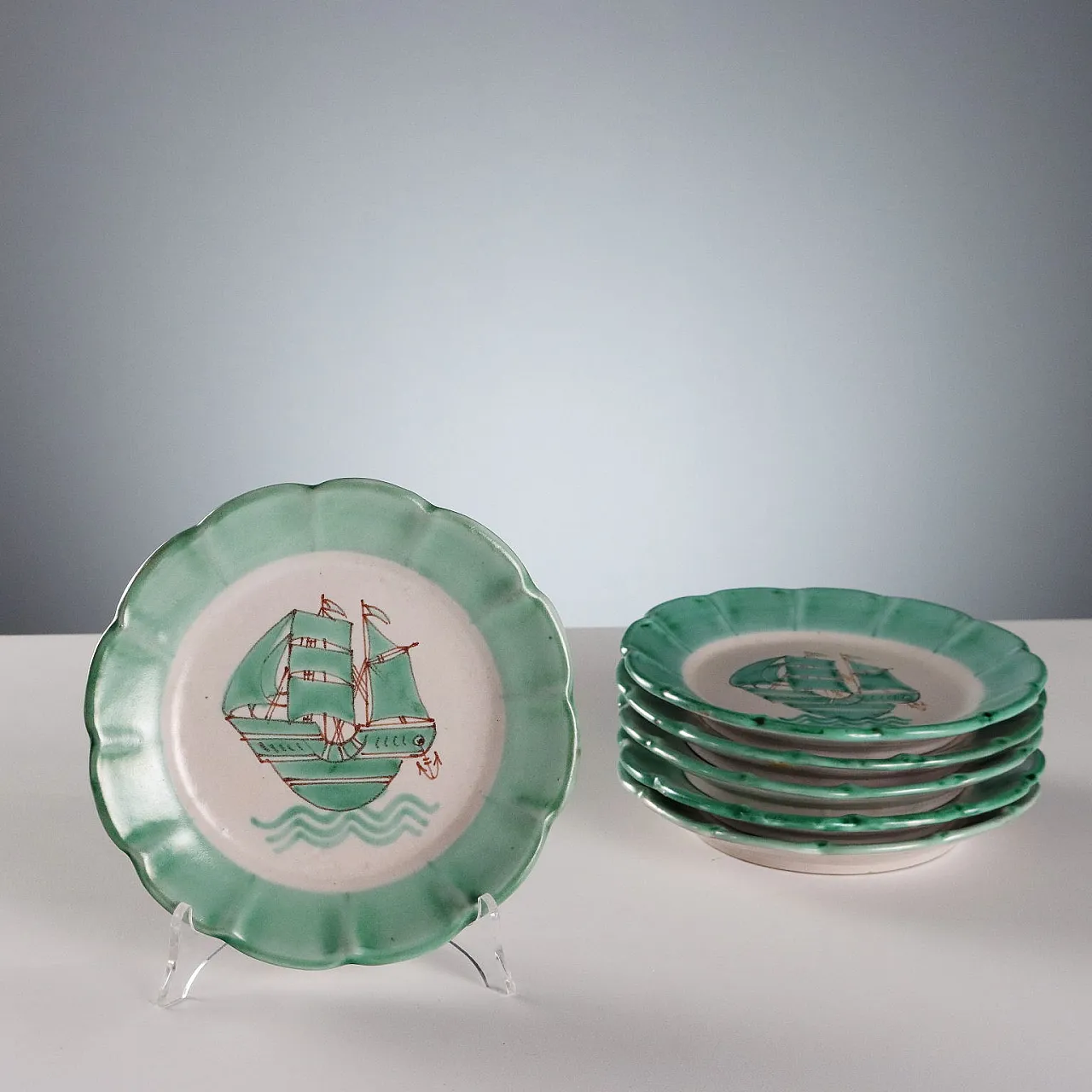 6 Piatti in ceramica con decoro, '900 1