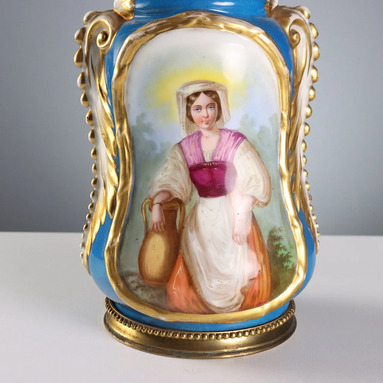 Coppia di lampade in ceramica dipinta in policromia, '800 5