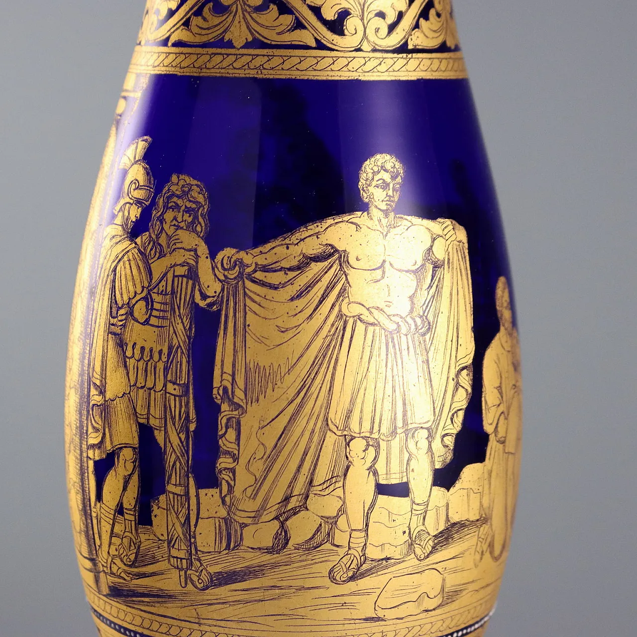 Coppia di vasi in vetro soffiato blu a forma di fuso, '900 4