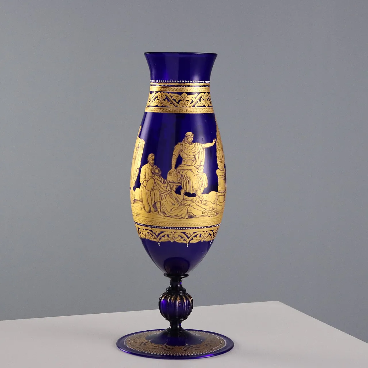 Coppia di vasi in vetro soffiato blu a forma di fuso, '900 8