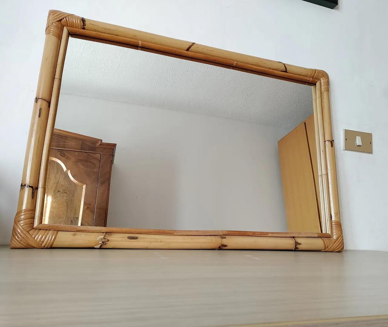 Specchio in bambù e vimini, anni '90 2