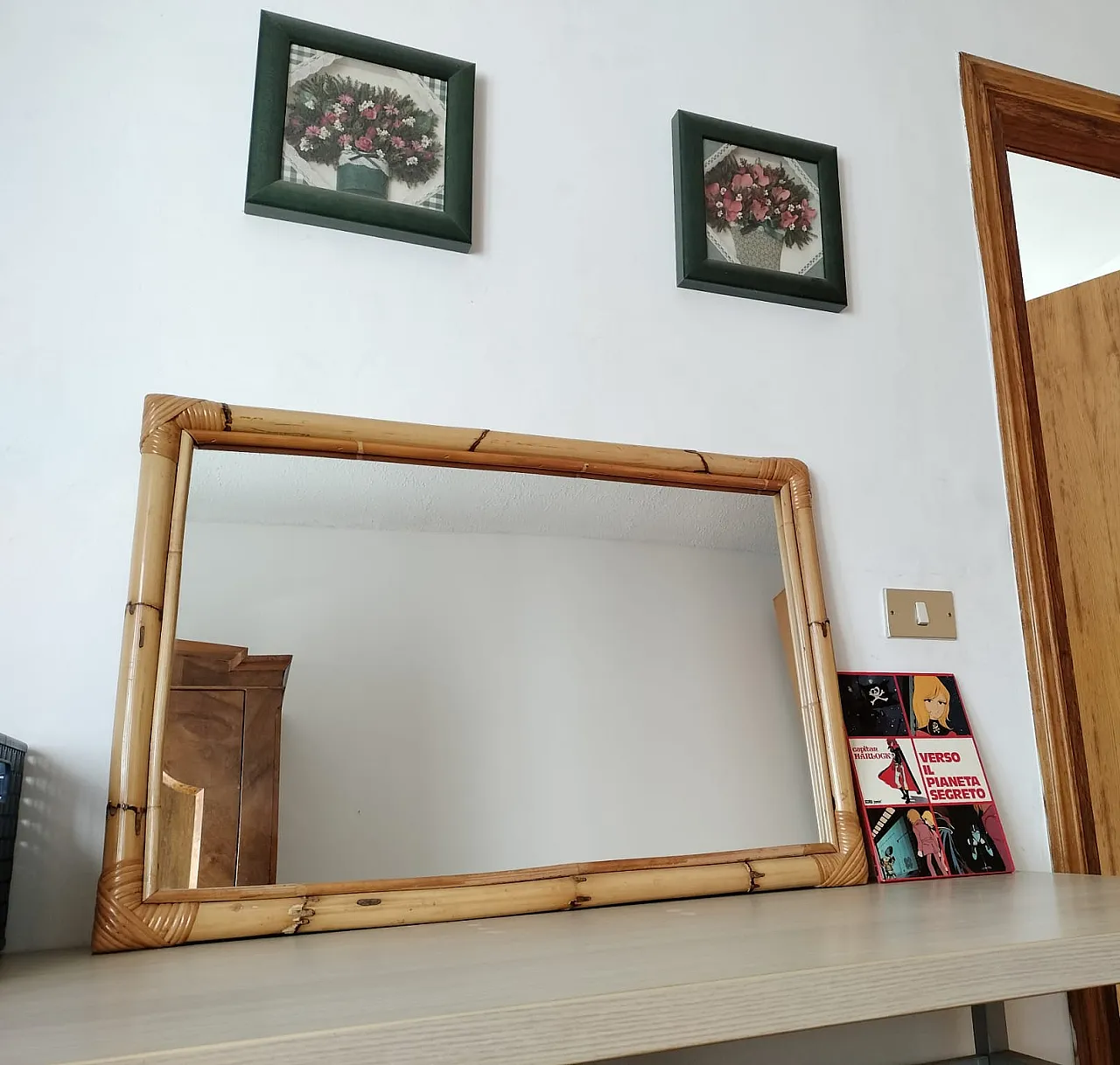 Specchio in bambù e vimini, anni '90 3