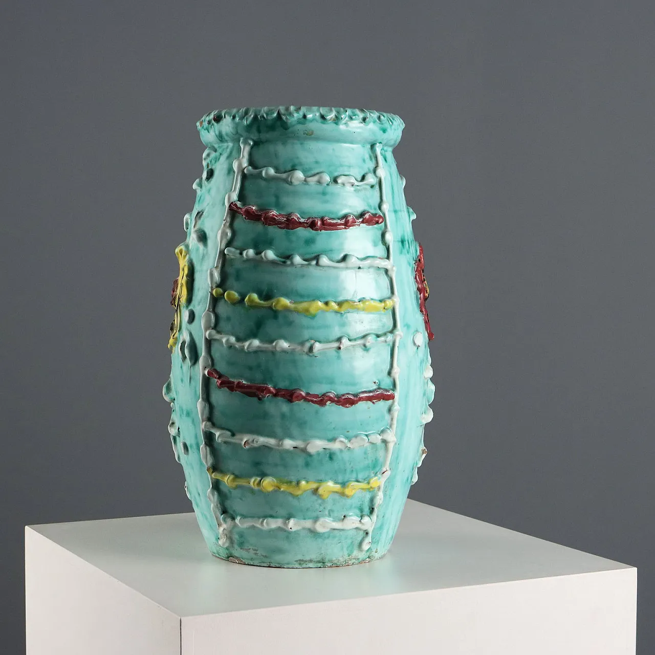 Ceramic umbrella stand with polychrome glazes, 20th century 6