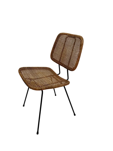 Sedia in ferro e vimini in stile Dirk van Sliedregt, anni '60