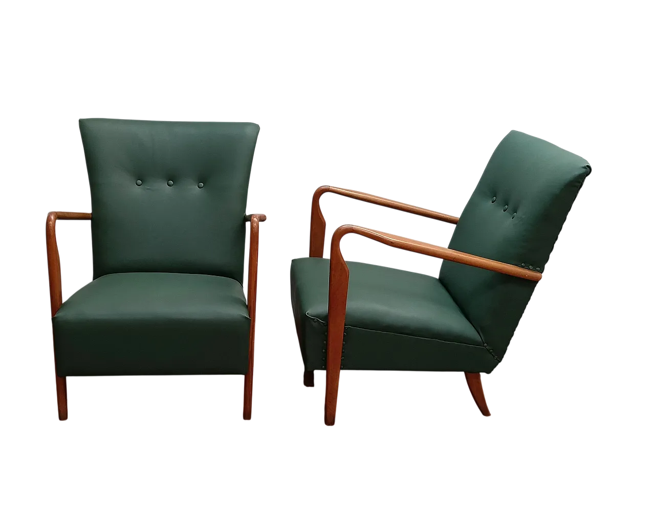 Pair of armchair 401 by Cassina walnut, calfskin, 50s 38