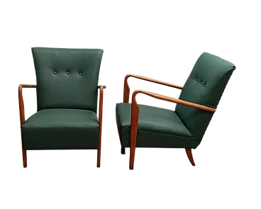 Pair of armchair 401 by Cassina walnut, calfskin, 50s